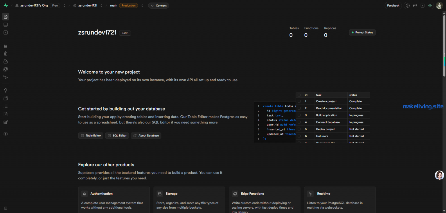 Supabase 项目页面